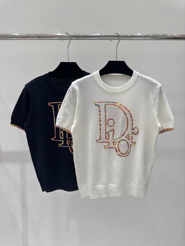 D家 春夏经典款 提花字母logo针织短袖 颜色 宝蓝色 白色 尺码 36.38.40