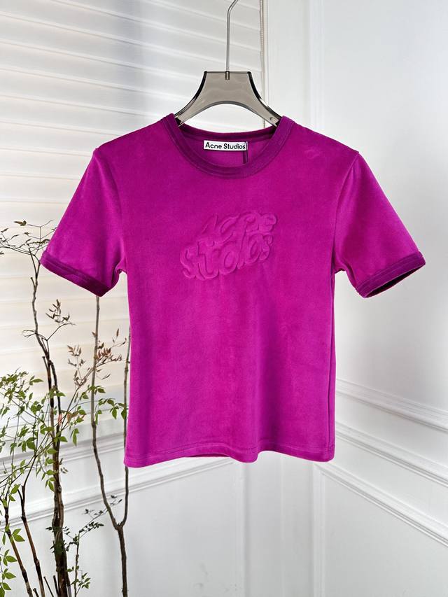 24Ss早春新款acne丝绒粉色短体恤 超级显白的一款短体恤 高品质 现货sml