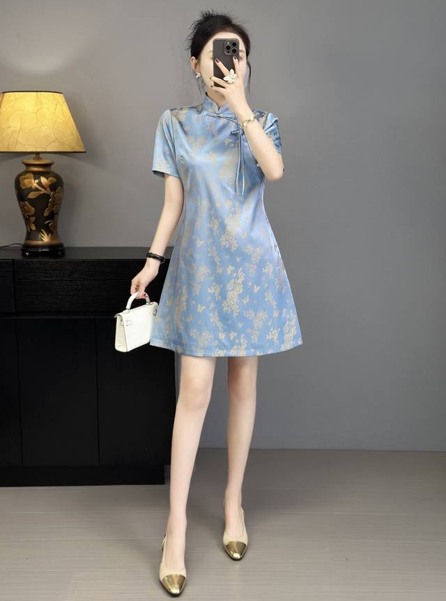 连衣裙 2054夏季新款 新中式人丝面料国风系列 高品质 遮肉显瘦 超爆 主推款式 颜色 蓝色 粉色 尺码 Smlxlxxl