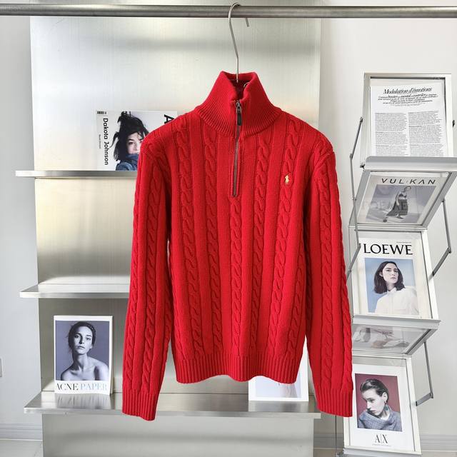 Polo Ralph Lauren 拉夫劳伦针织衫羊毛半拉链男女同款 面料 20%山羊绒+80%羊毛 颜色 红色 尺寸 S-M-L-Xl-Xxl 原版是男神款来