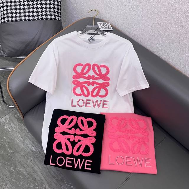 爆款现货 Loewe夏款毛巾绣字母刺绣图案t恤 强烈推荐热卖款 做工品质看细节 黑色 白色 粉色sml