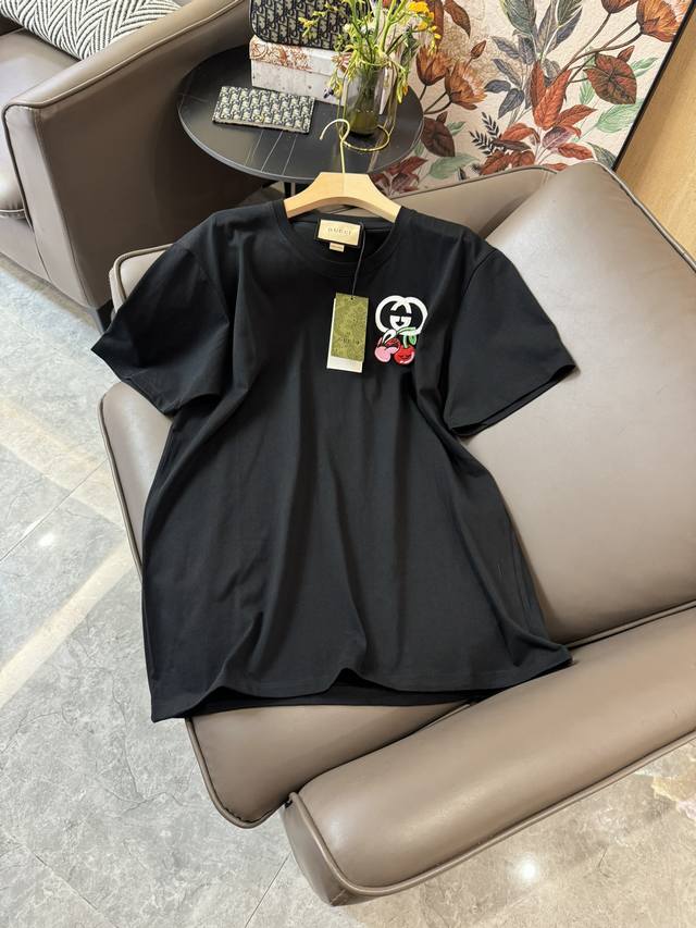 Qg 97#新款t恤p1 Gucci 最新款 Logo卡通绣花 短袖t恤 黑色 Sml
