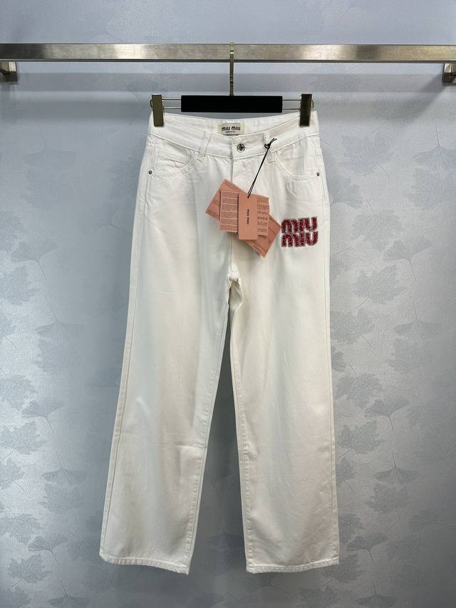 Miumi*夏季新款白色牛仔阔腿裤 超级清爽又百搭的版型超级适合夏季穿着 1色3码sml