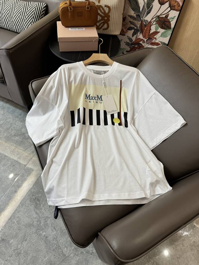 Qg24126#新款t恤 Max Mara 黑色琴键 字母印花 宽松t恤 白色 均码
