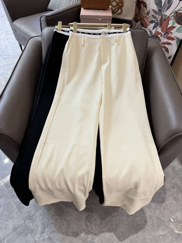 Xh022#新款长裤 Celine 字母印花腰 显瘦 长裤 黑色 白色 Sml