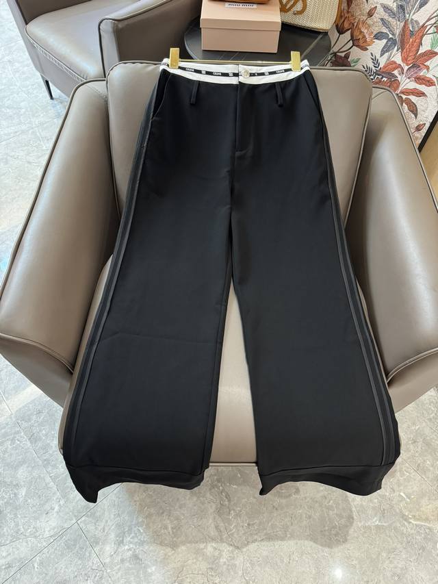 Xh022#新款长裤 Celine 字母印花腰 显瘦 长裤 黑色 白色 Sml