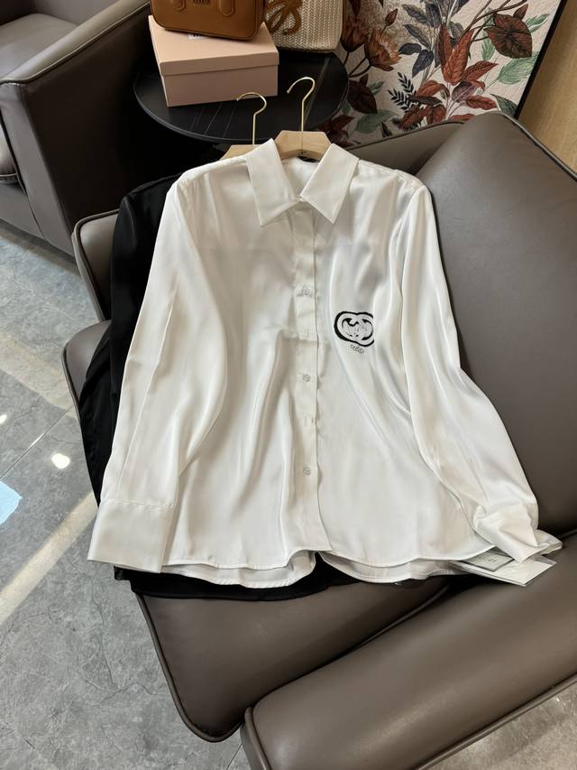 Xh013#新款衬衫 Gucci 印花缎面长袖衬衫 黑色 白色 Sml