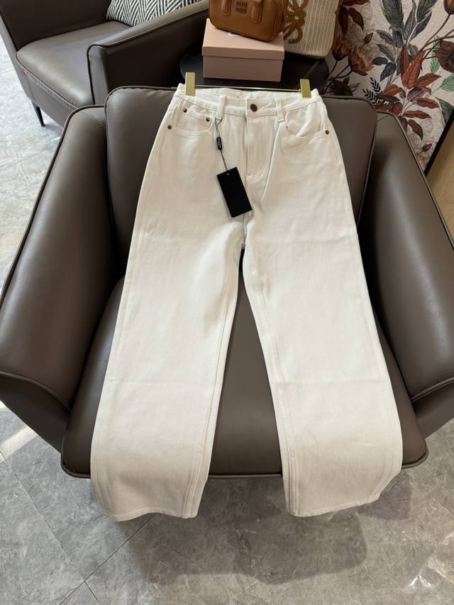 Xc080#新款牛仔裤 Ysl 金线刺绣 白色牛仔棉长裤 Smlxl