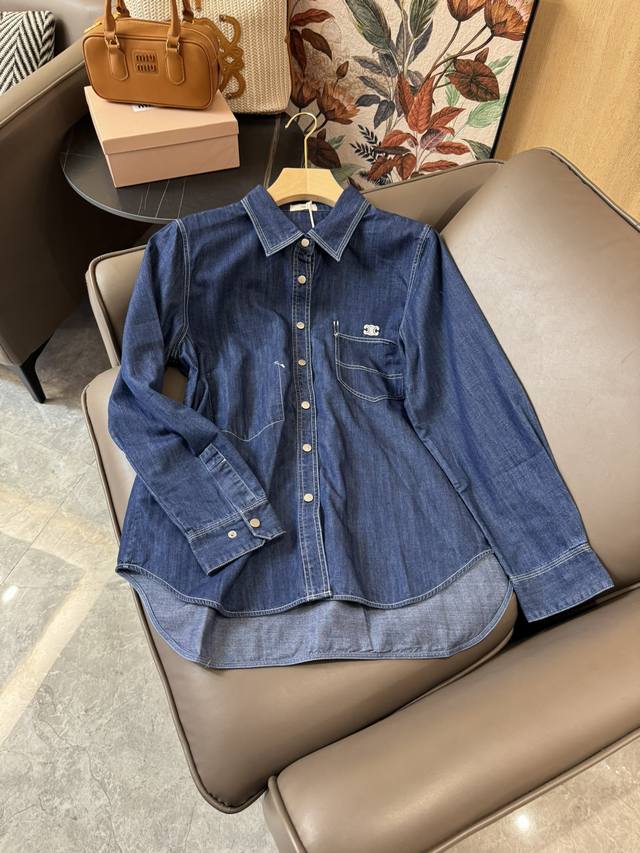 Xc076#新款牛仔衬衫 Celien 水洗牛仔棉长袖衬衫 蓝色 Sml