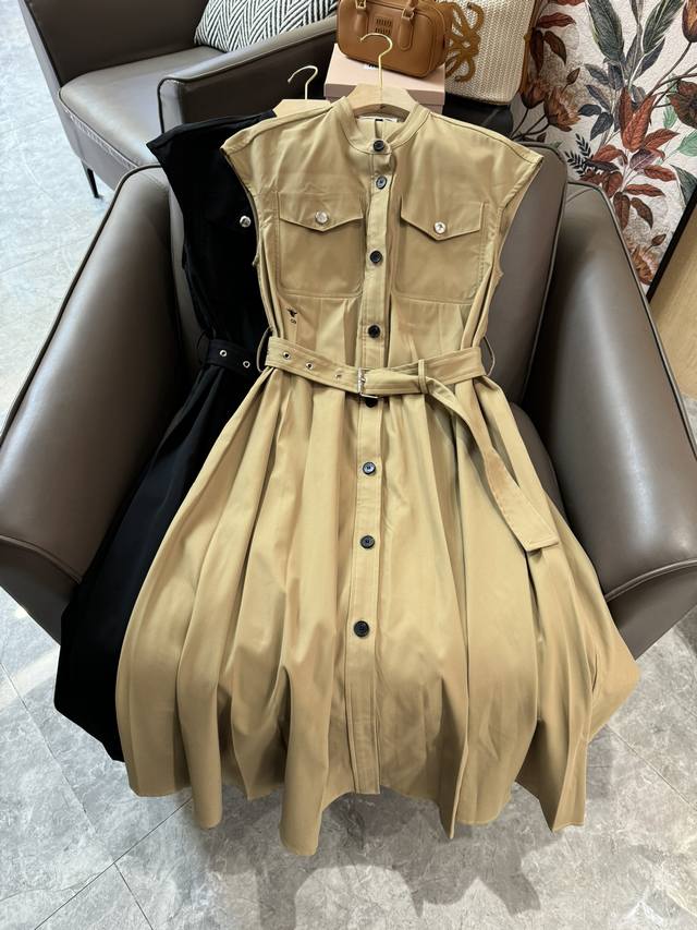 Xc074#新款连衣裙 Dior 经典修身刺绣小蜜蜂连衣裙 长款 卡其色 黑色 Sml