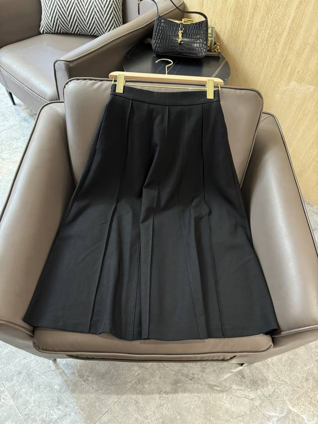 Kz013#新款半裙 L 缝制捏褶 长半裙 米色 黑色 36 38 40 42