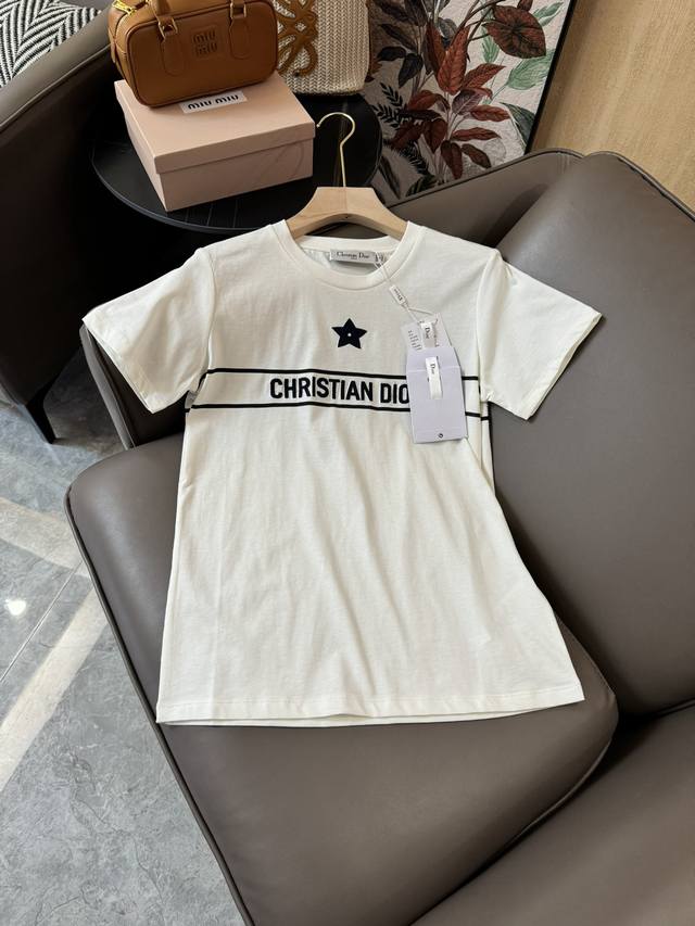 Qg24231#新款t恤 Dior 五角星印字母 短袖t恤 白色 Sml