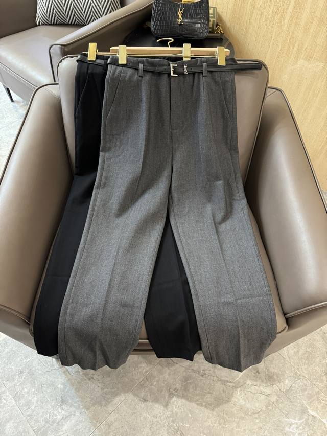 Kz015#新款裤子 Ysl 经典款配腰带西装长裤 黑色 灰色 Smlxl