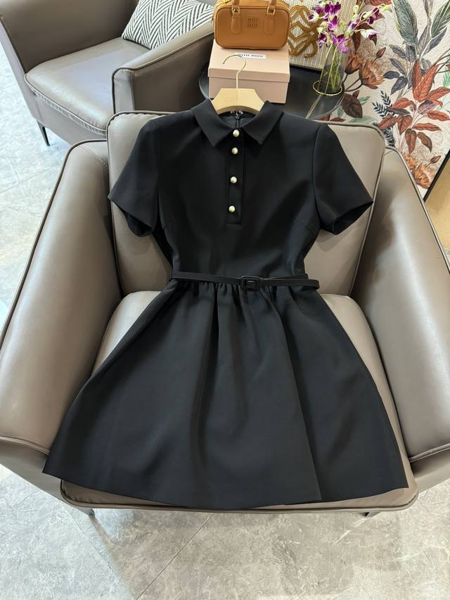 Zy004#新款连衣裙 Dior 珍珠扣 最新款 经典名媛 短袖修身连衣裙 黑色 米色 粉色 Smlxl