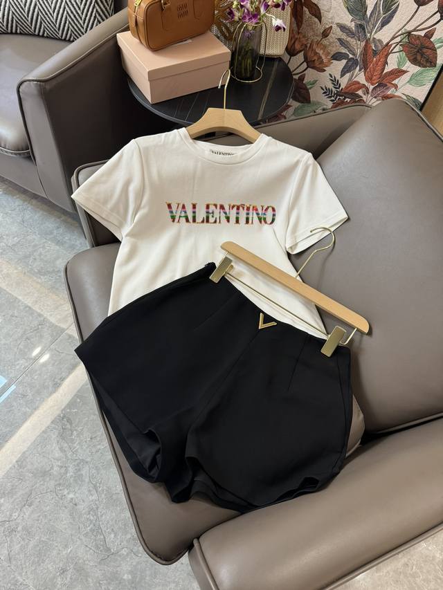 Mq24010#新款套装 Valentino 字母印花短袖t恤短裤 套装 Sml