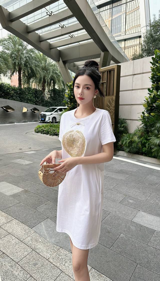高级感新中式连衣裙中国风短袖钉珠连衣裙 两色smlxl