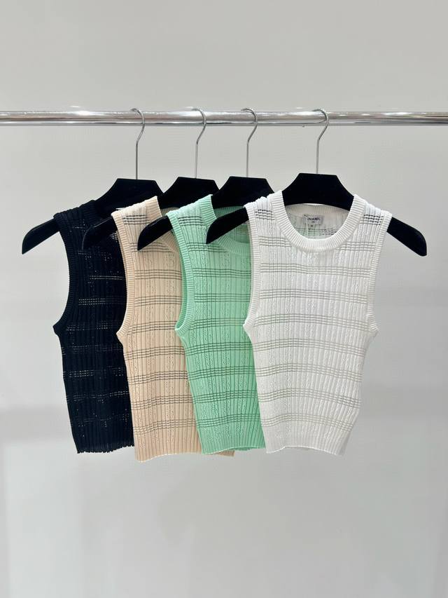 Chan小香 春夏新款 数字5镂空提花针织背心，颜色：白色 杏色 黑色 绿色，尺码：36.38.40。