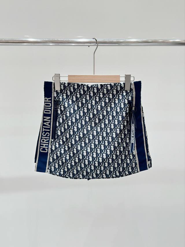 Dio春夏新款 老花满印高腰短裙，颜色：宝蓝，尺码：36.38.40。