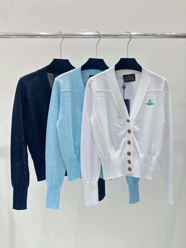 Vivi春夏新款 土星刺绣针织短袖开衫，颜色： 白色 黑色 蓝色，尺码：36.38.40。