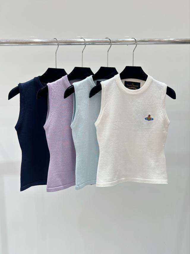 Vivi春夏新款 土星刺绣针织背心，颜色：白色 紫色 蓝色 宝蓝，尺码：36.38.40。