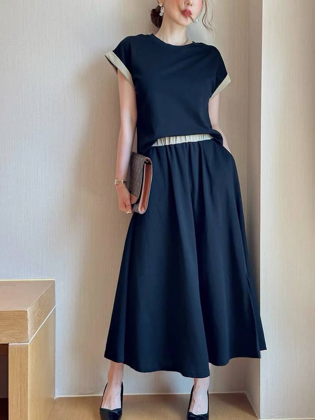 简约大气 软糯透气 薄针织气质设计感套装 韩版半身裙两件套时尚休闲 Smlxl
