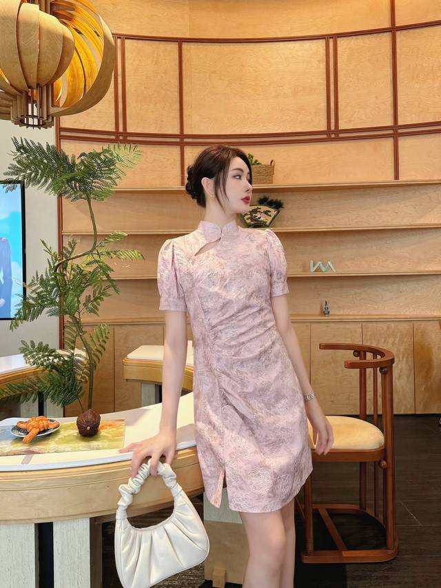 高端品质 新中式国风显瘦连衣裙 浅蓝色 粉色 2色5 Smlxlxxl