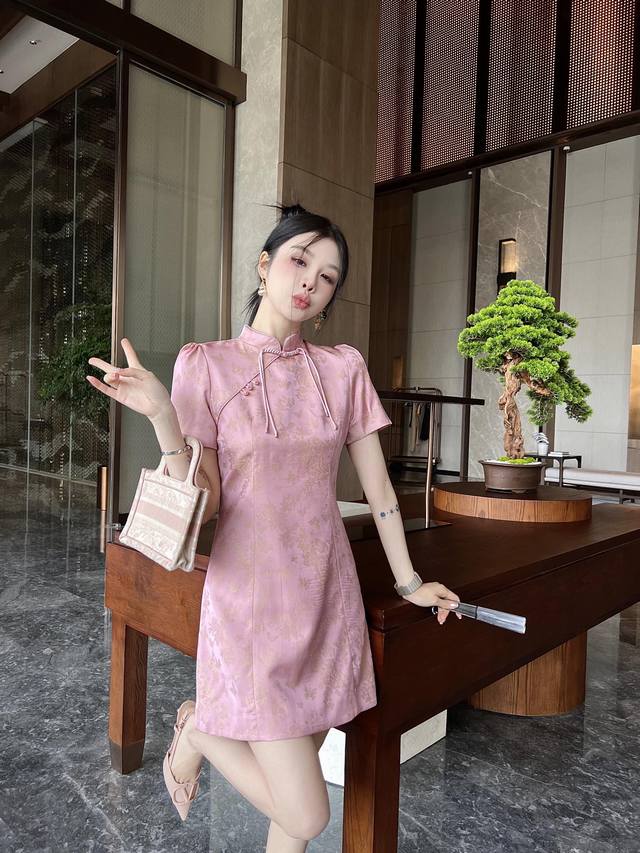 连衣裙 高端品质 新中式国风显瘦连衣裙 粉色 杏色 Smlxl