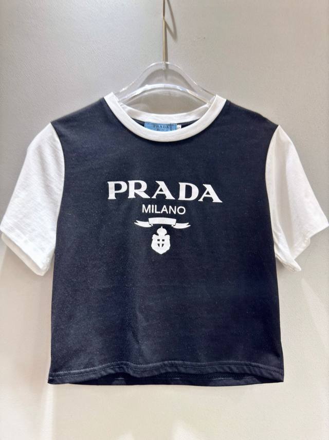 普拉达女士徽标饰休闲短款短袖t恤。Smlxl