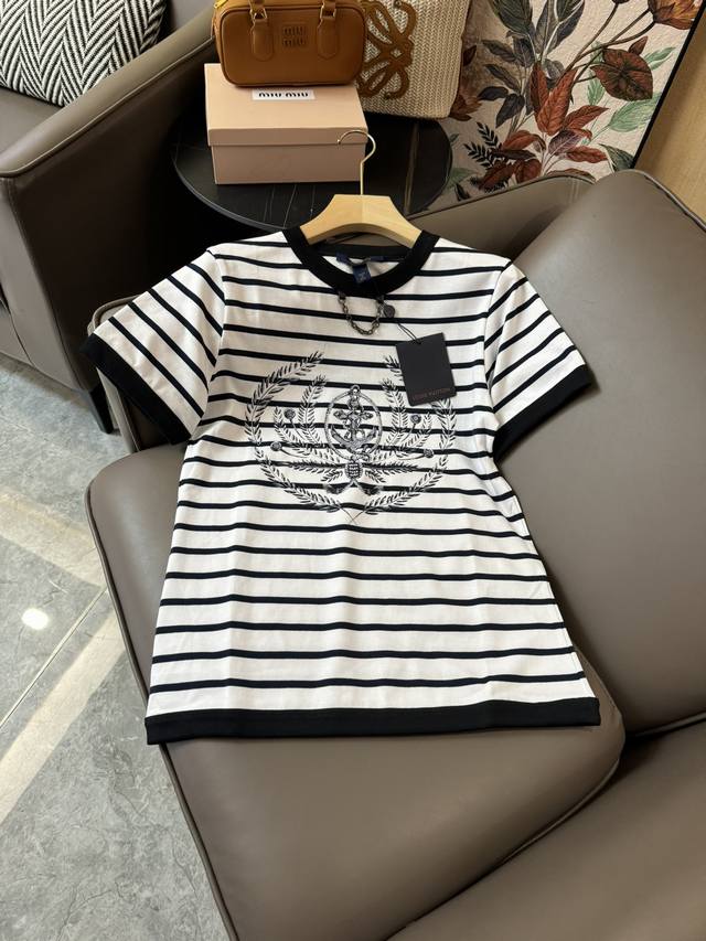 Qg24225#新款t恤 Lv 航海系列 条纹印花 黑边款 T恤 Sml