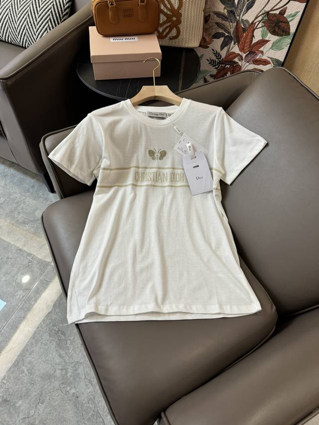Qg24223#新款t恤 Dior 刺绣字母 短袖金线系列t恤 白色 Sml