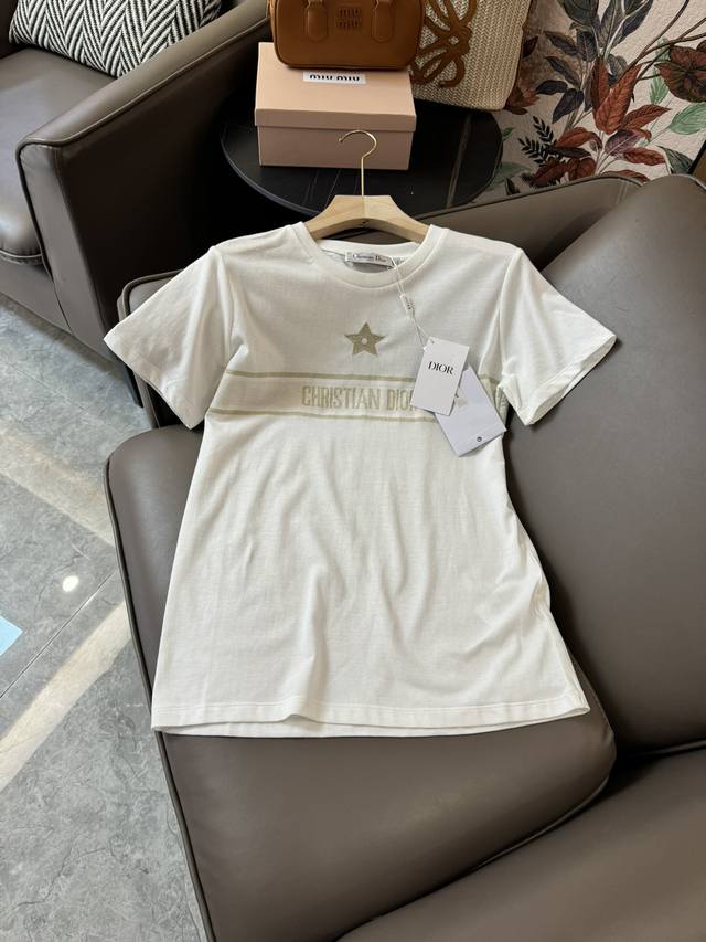 Qg24222#新款t恤 Dior 刺绣字母 短袖金线系列t恤 白色 Sml