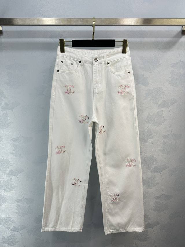 Celin*夏季新款刺绣高腰直筒阔腿裤几点设计搭配两排logo原宿简约又百搭 1色3码sml。