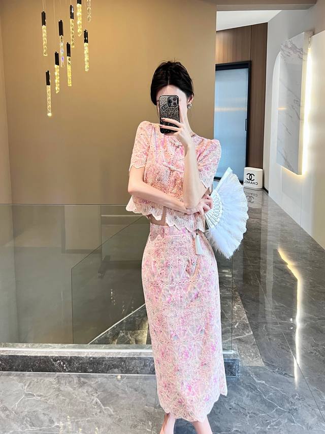 套装 新中式国风蕾丝高级感今年流行半身裙套装！码数:Smlxl