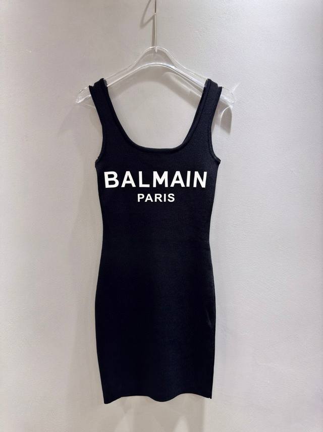 巴尔曼 女士时尚徽标字母连衣裙 性感修身显瘦针织吊带连衣裙。Sml