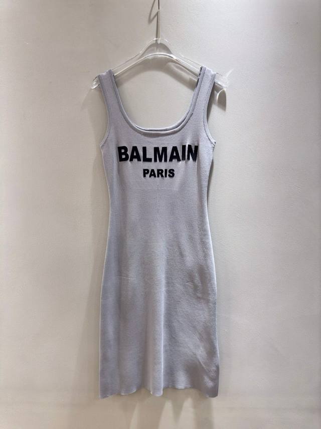 巴尔曼 女士时尚徽标字母连衣裙 性感修身显瘦针织吊带连衣裙。Sml