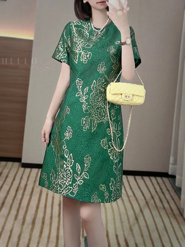 连衣裙 爆款推荐 原创设计 中国风时尚洋气真丝提花连衣裙 原创自拍图 Smlxl