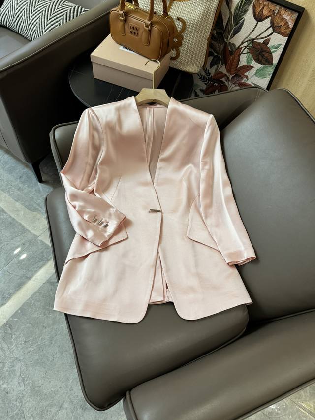 Hxz027#新款西装外套 100% 醋酸面料 V领 西装小外套 黑色 白色 粉色 Smlxl