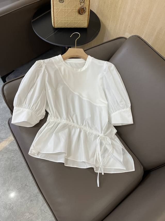 Lk005#新款衬衫 Zimm 不规则设计 短袖精梳棉 衬衫 白色 Smlxl