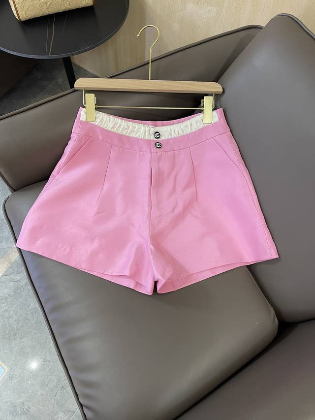 Qy001#新款短裤 Chanel 双扣 撞色设计腰 百搭短裤 白色 黑色 粉色 Smlxl