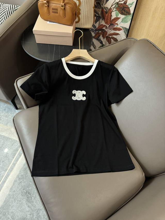 Dg016#新款t恤 Celine 凯旋门logo绣花 修身款 短袖t恤 黑色 白色 Mlxl