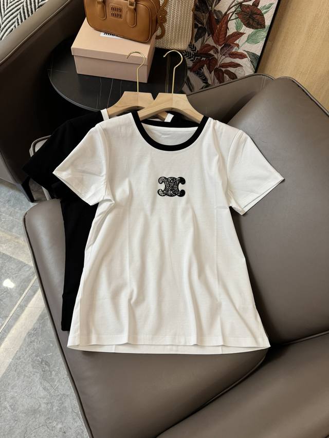 Dg016#新款t恤 Celine 凯旋门logo绣花 修身款 短袖t恤 黑色 白色 Mlxl