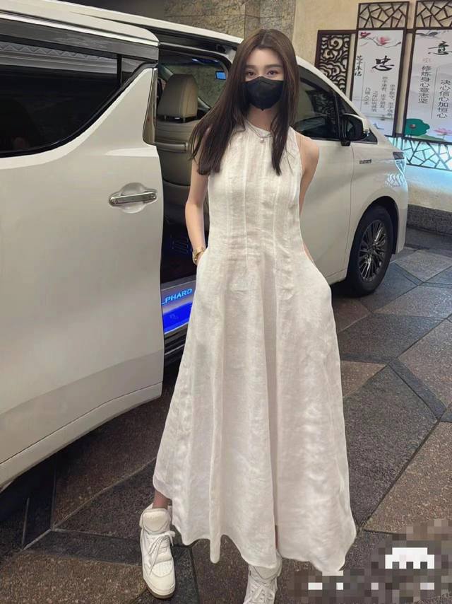 白色洗水亚麻连衣裙 夏季高端精致高级感超好看茶歇法式裙smlxl