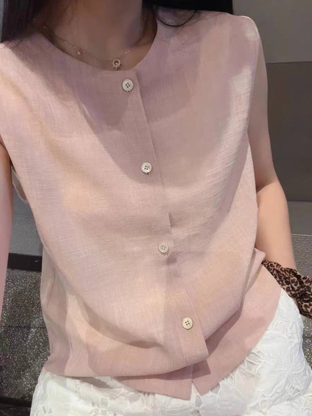 深圳南油高端女装夏季新款亚麻粉色马甲上衣！Smlx