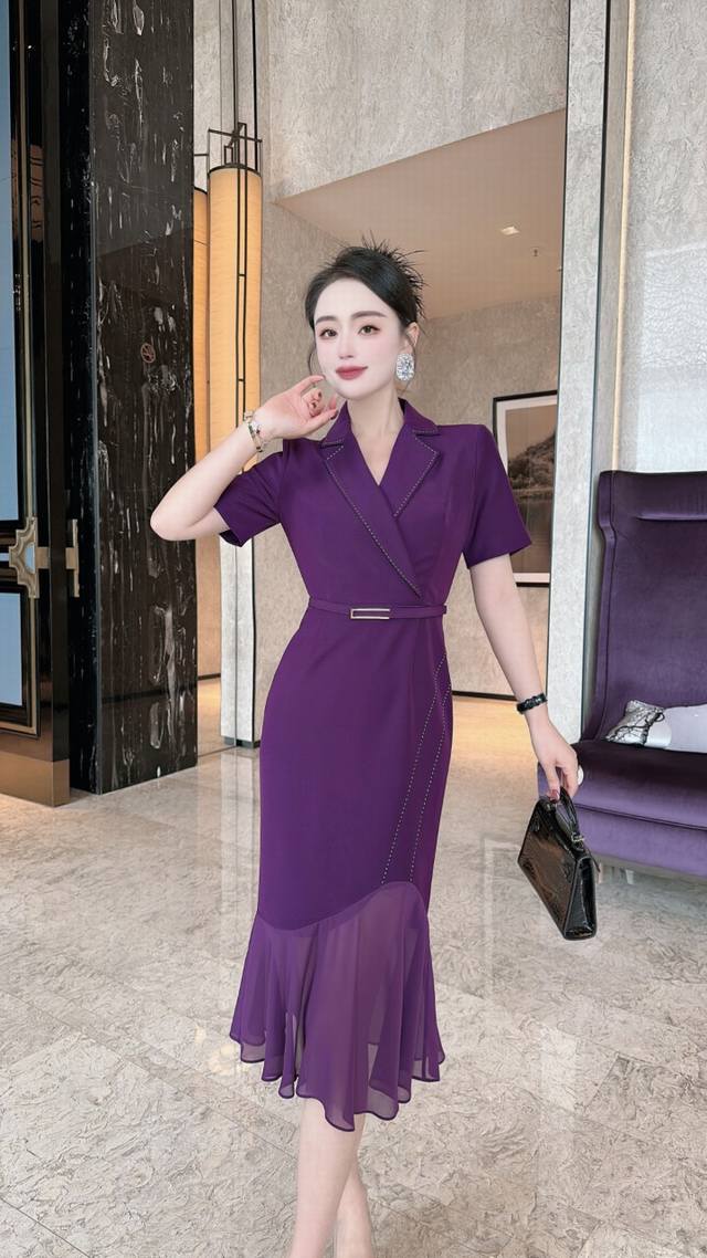 气质优雅鱼尾礼服连衣裙 2色5码s-Xxl 紫色、黑色