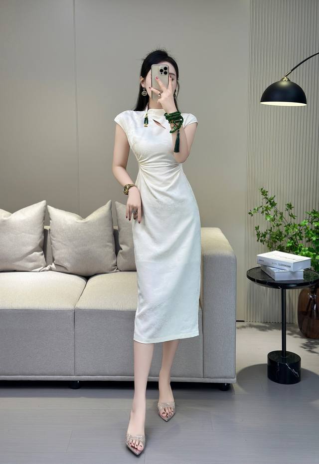 连衣裙 2054夏季新中式复古改良年轻款旗袍收腰气质显瘦连衣裙4！码数:Smlxl