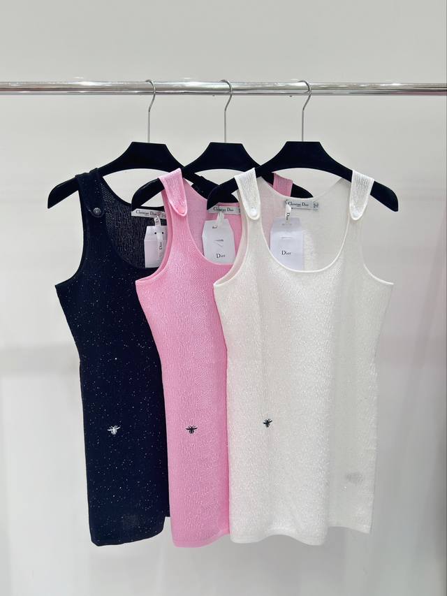 D家 春夏新款 满天星珠片针织连衣裙 颜色 黑色 白色 粉色 尺码：S.M.L