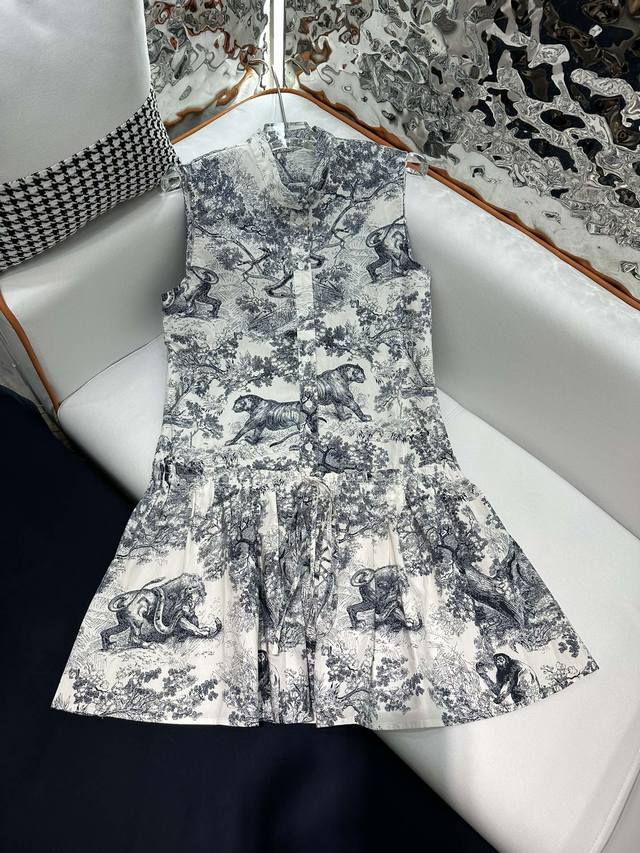 Dio* 24Ss夏季新款无袖连衣裙丛林花图案印花棉布 原版开发 细节一致 高品质 单色三码sml