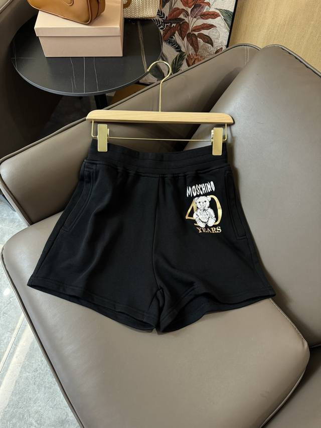 Qg24245#新款短裤 Moschino 最新款 烫金小熊 休闲短裤 黑色 白色 Sml