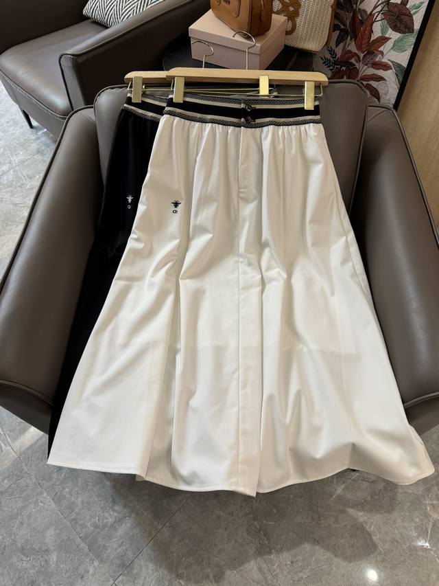 Xc0110#新款半裙 Dior 小蜜蜂刺绣 长半裙 白色 黑色 Sml