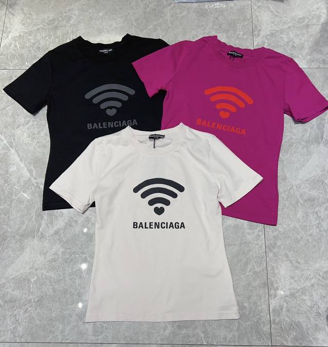 新款balenciaga巴黎世家爱心wifi印花短袖t恤 尺码：Ｓｍｌ 颜色：黑色 白色 粉色